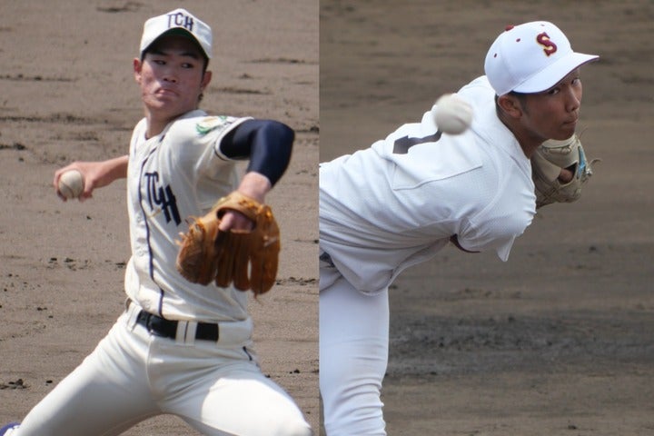 今春に飛躍を遂げた高校生投手は誰？苫小牧中央の斉藤(左)はプロ注目の右腕、元陸上部の田島(右)もしっかりとステップアップしている。写真：西尾典文