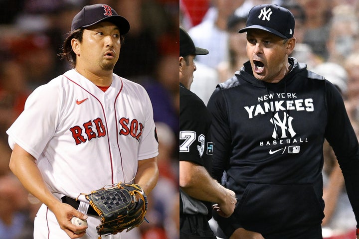 今季初勝利を挙げた澤村（左）だが、ヤンキースのブーン監督（右）は判定に猛抗議し、退場させられる場面があった。(C)Getty Images