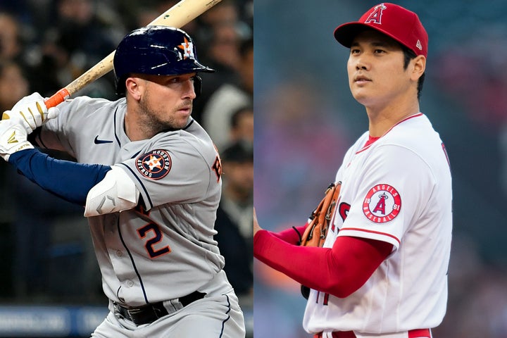 アストロズのブレグマン（左）は試合後、大谷（右）が見せた快投に賛辞を惜しまなかった。(C)Getty Images