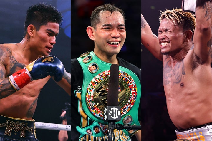 左からマグサヨ、ドネア、カシメロ。今年に入ってフィリピンボクサーの王座陥落が相次いでいる。(C)Getty Images