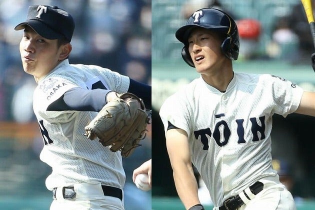 強肩強打の正捕手である松尾（右）に、エースナンバーを背負う川原（左）。この二人を筆頭に、この夏の大阪桐蔭には成長著しい選手が揃っている。写真：滝川敏之