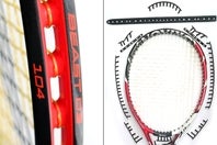 ほとんどのラケットは複数のグロメットパーツがセットされているが（右）、なかにはノーグロメットでフレームが直接ガットを支える構造もある（左）。写真提供：グローブライド、ダンロップスポーツマーケティング
