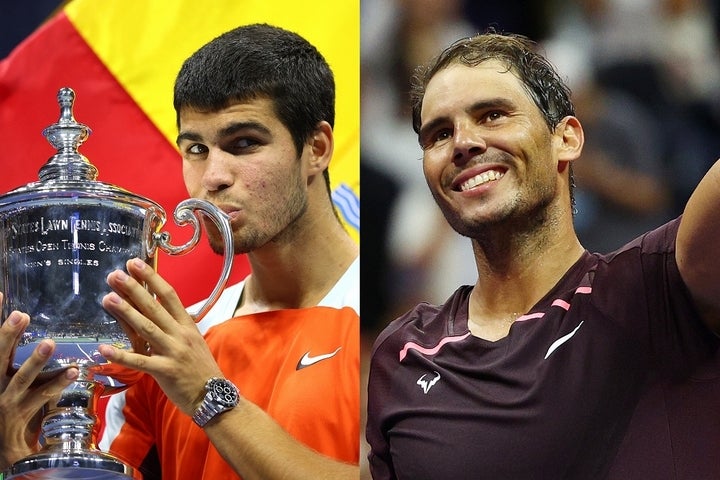 19歳で全米オープンに優勝したアルカラス（左）にメッセージを送ったナダル（右）。（C）Getty Images