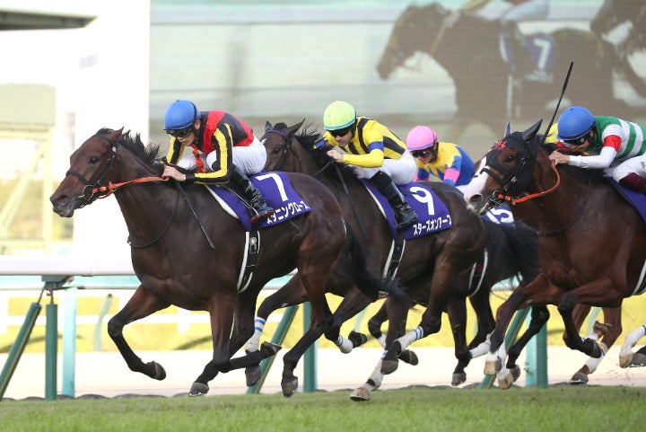 ７番スタニングローズ（左）が牝馬三冠の最終戦、秋華賞を制した。写真：産経新聞社
