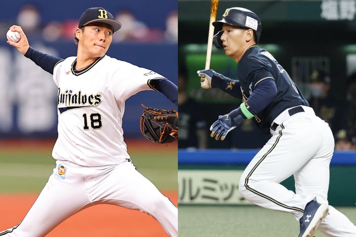 オリックスのエース山本（左）が３部門１位と投手五冠の貫禄を見せ、主砲の吉田（右）はそれを上回る４部門制覇。逆転リーグ優勝の勢いを象徴していた。写真：塚本凛平（THE DIGEST写真部）