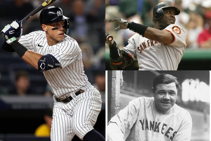 歴史的貧打の今季にあって圧倒的な打棒を披露したジャッジ。その超人ぶりはボンズ(右上)やルース(右下)に匹敵する次元にあった。(C)Getty Images