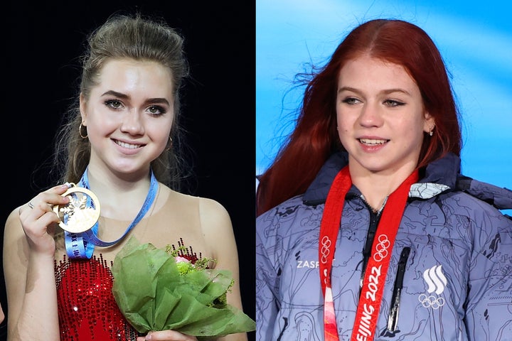 ロシアGPで３位に終わったトゥルソワ（右）にラジオノワ（左）はエールを送った。(C)Getty Images