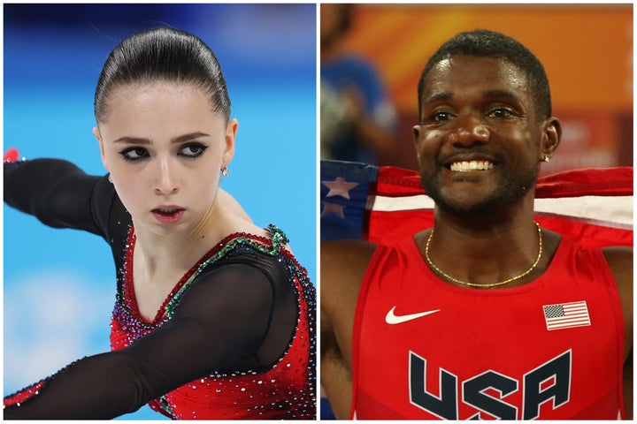 WADAが要求したワリエワ（左）の北京五輪団体金メダル剥奪について、露関係者は陸上の五輪王者ガトリン（右）を例に出し反対の意見を述べた。(C)Getty Images