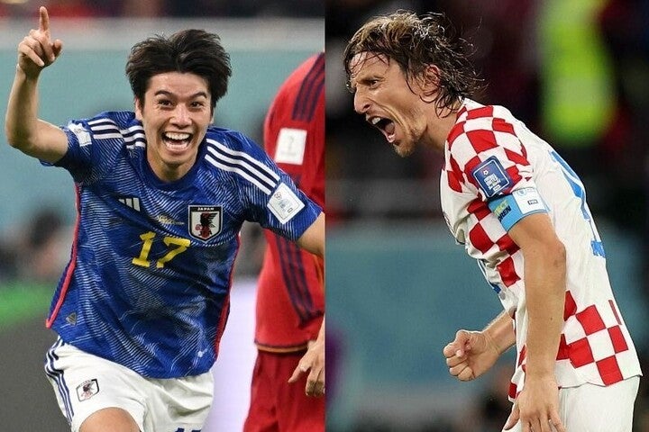 田中碧（左）のゴールで勝利した日本。次は名手モドリッチ（右）を要するクロアチアだ。(C)Getty Images
