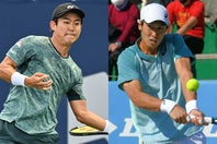 今季ATPツアー２勝目を挙げた西岡良仁（左）、チャレンジャー２連勝の綿貫陽介（右）らが、優勝賞金1,000万円を懸けてSBCドリームツアー・ファイナルラウンドに臨む。写真：Getty Images、スマッシュ編集部