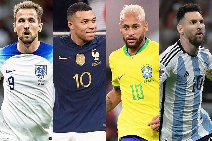 各国のメディアが８強チームのパワーランキングを発表。果たしてその結果は？ 写真は左からケイン（イングランド）、エムバペ（フランス）、ネイマール（ブラジル）、メッシ（アルゼンチン）。(C) Getty Images