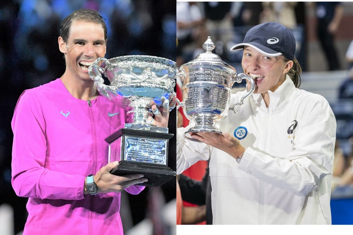 １シーズンで各々２つのグランドスラムを制したナダル（左）とシフィオンテク（右）がITF（国際テニス連盟）選出の年間チャンピオンとなった。(C)Getty Images