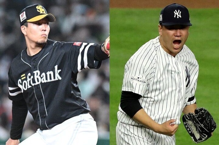 メッツ入りが決まった千賀（左）。日本球界で確かな実績を残した右腕だけに、ヤンキース・メディアでは田中（右）との比較が論じられた。(C)THE DIGEST、(C)Getty Images