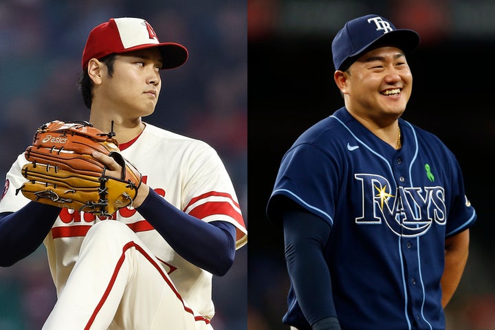 昨年５月に直接対決した大谷（左）とチェ・ジマン（右）。その時は大谷が３打席全て抑えた。(C)Getty Images