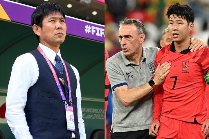 カタールW杯後に森保監督（左）の続投を決めた日本。一方で“お隣”の韓国はベント監督（右）の解任後、新任を決められずにいる。(C)Getty Images