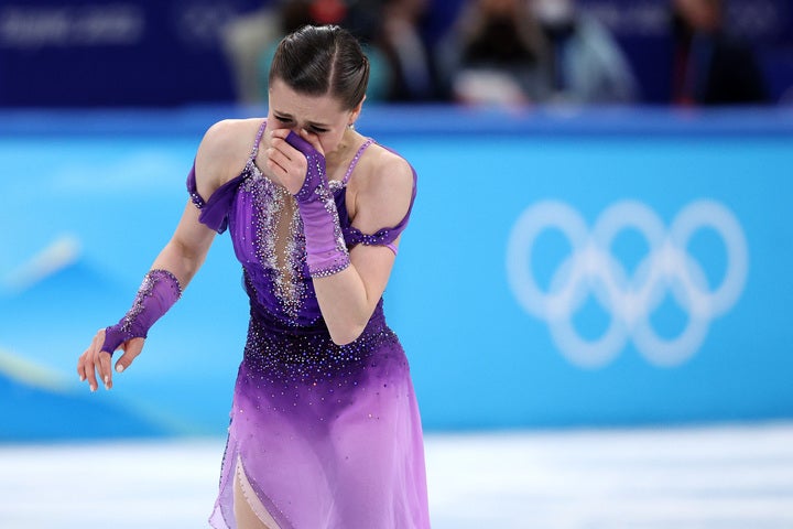 北京五輪では団体金メダルに貢献するも、個人戦では４位で終わったワリエワ。(C)Getty Images