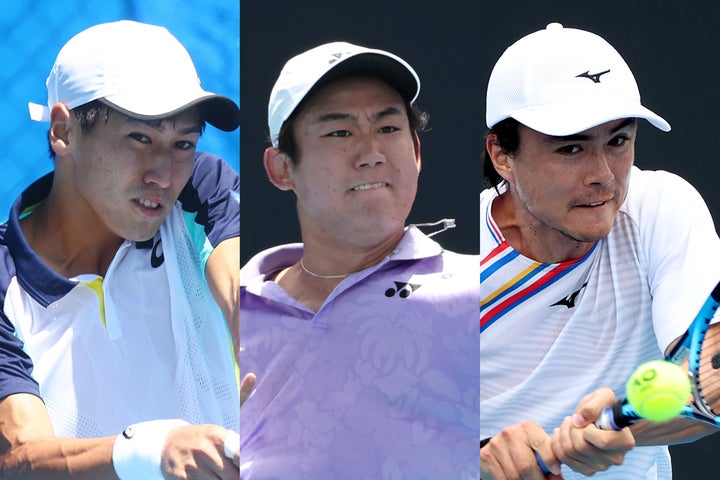 全豪オープン大会初日に登場した綿貫陽介（左）、西岡良仁（中）、ダニエル太郎（右）の３選手がそろって初戦を勝ち抜いた。(C)Getty Images