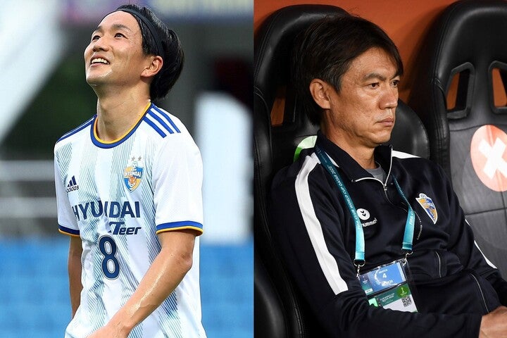 ライバルクラブへの移籍を巡って意見が食い違った天野（左）とホン・ミョンボ（右）。この両陣営の騒動に韓国スポーツ界の大物も意見した。(C)Getty Images