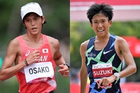 現日本記録保持者の鈴木（右）と前保持者の大迫（左）が東京マラソンで直接対決をする。(C)Getty Images