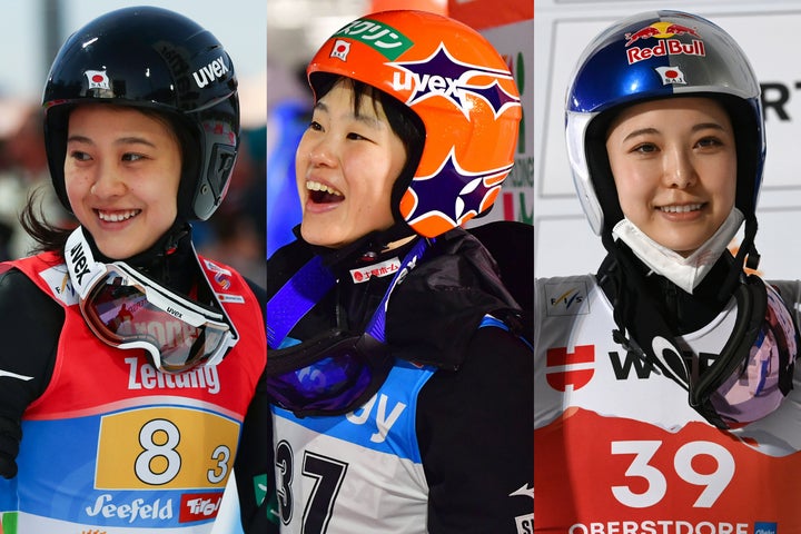 優勝した伊藤（中央）、２位の丸山（左）、３位の高梨（右）。彼女たちの躍動には海外からも賛辞が寄せられている。(C)Getty Images