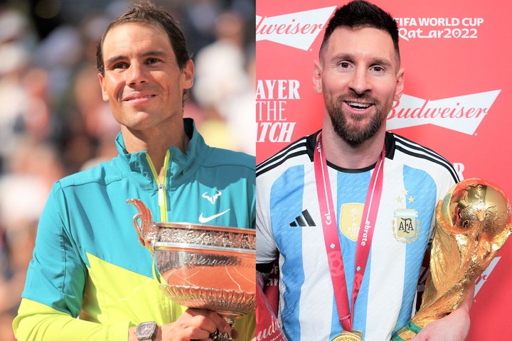 テニス四大大会２勝で2022年年間最優秀男子選手にノミネートされたナダル(左）は、悲願のサッカーＷ杯優勝を遂げたメッシ(右）が受賞すべきだと考えているようだ。(C)Getty Images