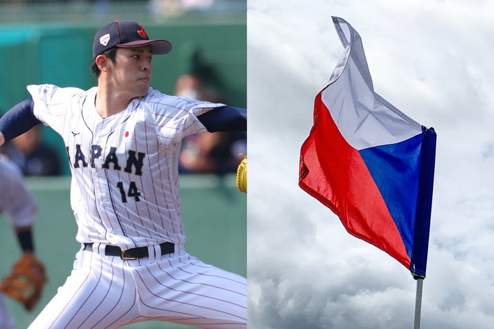 WBC第３戦チェコ戦に先発予定の佐々木（左）。本番では、どんなピッチングを披露するのか。写真：梅月智史、(C)Getty Images
