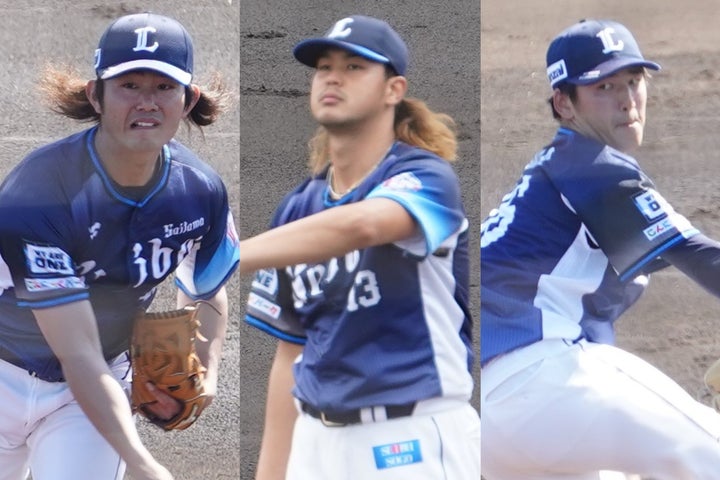 対外試合で仕上がりの良さをアピールする３選手。左から今井、高橋、隅田。写真：岩国誠
