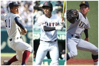 左から前田、真鍋、仁田。いずれも今年のドラフトで上位指名の可能性がある逸材だ。写真：THE DIGEST写真部、西尾典文
