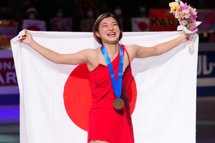 世界選手権を優勝した坂本。日本女子史上初の２連覇を達成した。写真：田中研治（THE DIGEST写真部）