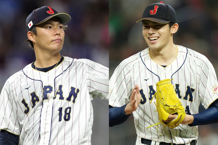 WBCでは日本代表として世界一奪還に貢献した山本（左）と佐々木（右）は、14日の試合で投げ合う。(C)Getty Images