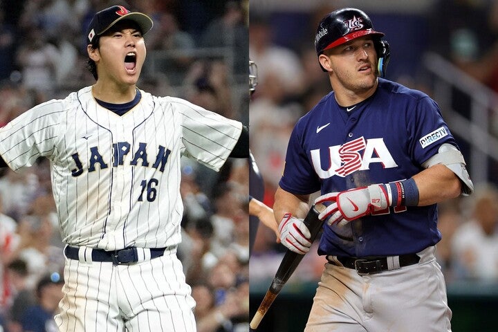 WBCの決勝という頂上決戦で実現した天才対決。これに敗れたトラウト（右）が大谷（左）の凄みを語った。(C)Getty Images