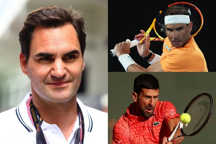 フェデラー氏（左）は、共に長年男子テニス界を牽引してきたナダル（右上）とジョコビッチ（右下）にコメントを残した。（C）Getty Images