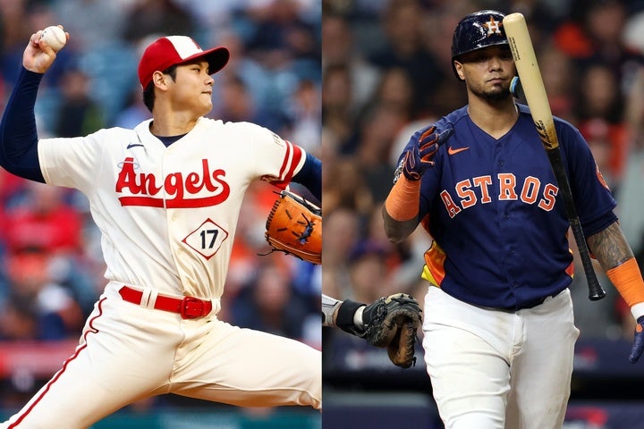 大谷（左）から豪快な一発を放ったマルドナード（右）。試合後、元相棒の印象を語った。(C)Getty Images