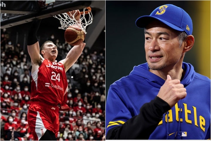 シアトル出身のバスケ日本代表ホーキンソンとイチローさんが対面。ツーショット写真が公開された。(C)FIBA, Getty Images