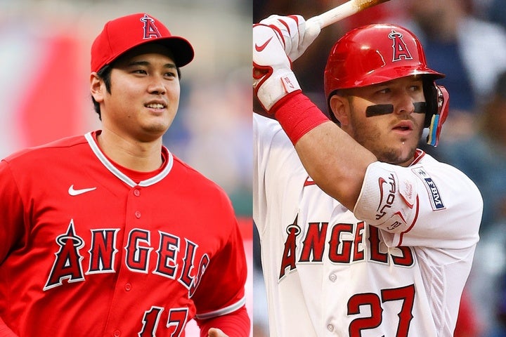 今季23号を放った大谷（左）。MLBトップに浮上し量産態勢の二刀流にトラウト（右）も脱帽する。(C) Getty Images