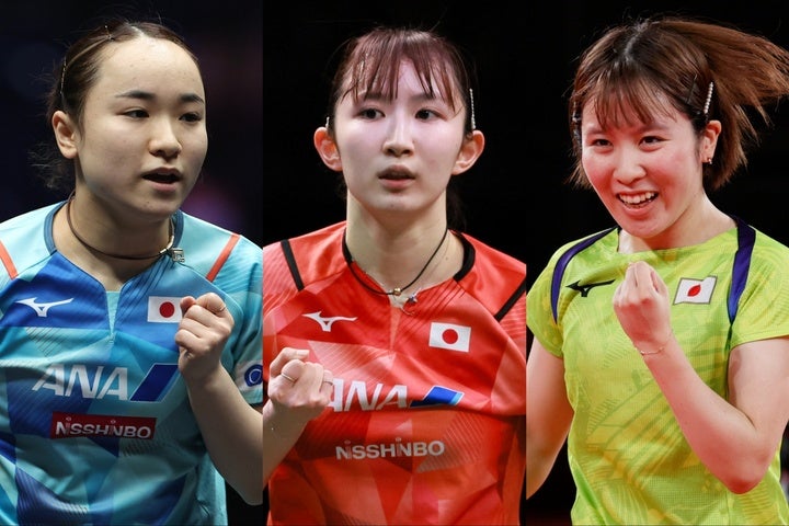 左から伊藤、早田、平野。パリ五輪シングルス代表の座をかけて熾烈な争いを繰り広げている。(C)Getty Images