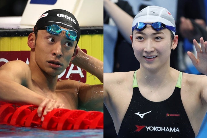 入江（左）、池江（右）らが出場した日本は混合4×100mメドレーリレーで７位に終わった。(C)Getty Images