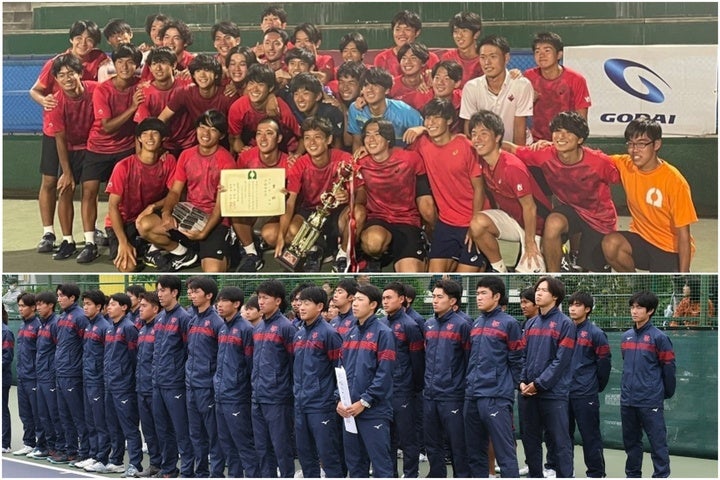 昨年の関東リーグ男子を制した早大（上）。しかし今年は慶大（下）をはじめ強豪校に包囲され、混戦が予想される。写真：関東学生テニス連盟、スマッシュ編集部