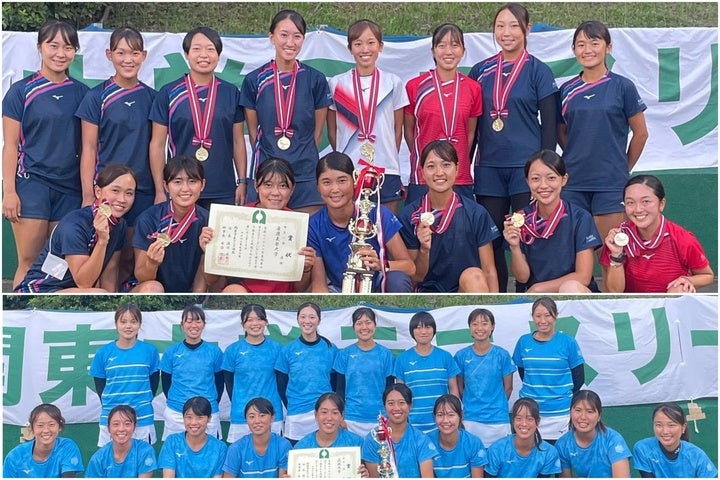 昨年の関東リーグ女子を制した慶大（上）と、準優勝だった筑波大（下）。早大や亜大も加えた激しい上位争いが予想される。写真：関東学生テニス連盟