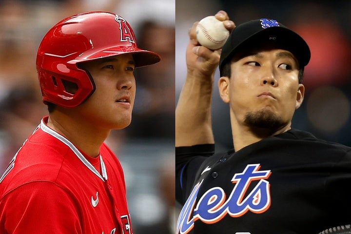 メジャーで初めて実現した大谷（左）と千賀（右）の直接対決。軍配は二塁打を放った大谷に上がった。(C)Getty Images