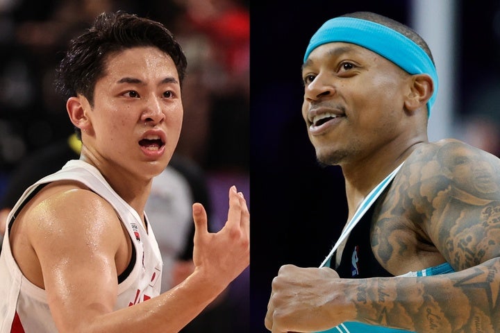 日本代表のW杯３勝に大きく貢献した河村（左）。好プレーの数々に元NBAスターのトーマス（右）が激賞した。(C)Getty Images