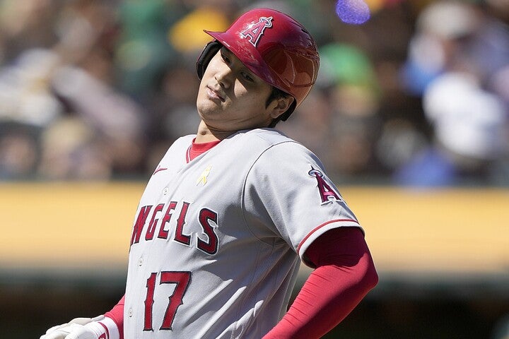 大谷は「２番・DH」で出場する予定だったが、右脇腹の張りのためスタメンを回避した。(C)Getty Images