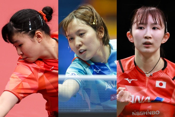 女子団体の決勝に臨んだ早田（右）、平野（中央）、張本（左）。中国にあと一歩及ばなかったものの、手応えを感じた様子を見せた。(C)Getty Images
