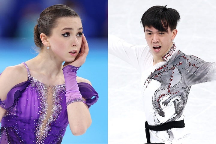 ワリエワ（左）のドーピング疑惑に対し、北京五輪の米国代表であるビンセント・ジョウ（右）が怒りの声明を発表した。(C)Getty Images