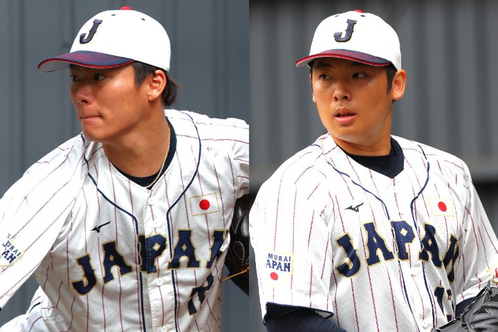 日本人投手に興味を示しているというカーディナルス。専門メディアは山本（左）や松井（右）を“獲るべき”投手に挙げた。写真：梅月智史（THE DIGEST写真部）