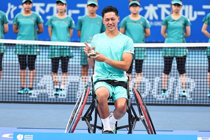 車いすテニス世界ランク１位の小田凱人が１年前の誓いを果たしジャパンオープンで初優勝を飾った。写真：梅月智史(THE DIGEST写真部)