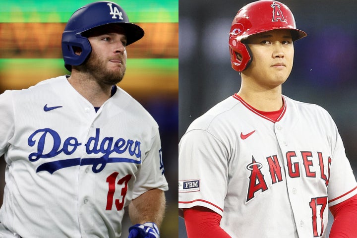 ドジャースのマンシー（左）が大谷（右）にラブコールを送った。(C)Getty Images