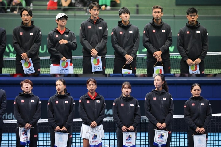 2023年にプレーオフを戦ったデ杯日本代表（上）とBJK杯日本代表（下）。主要メンバーがナショナルチーム入りした。写真：THE DIGEST写真部、スマッシュ編集部