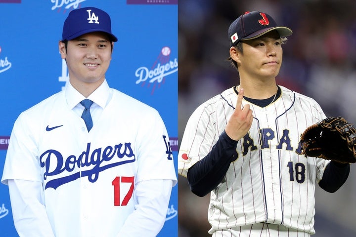 大谷（左）と山本（右）の最強コンビがドジャースでチームメイトになった。(C)Getty Images