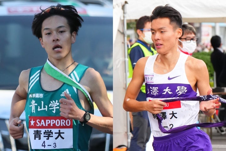 ３区で青学大の太田（左）と駒澤大の佐藤（右）のデットヒートが繰り広げられた。写真：田中研治（THE DIGEST写真部）、JMPA